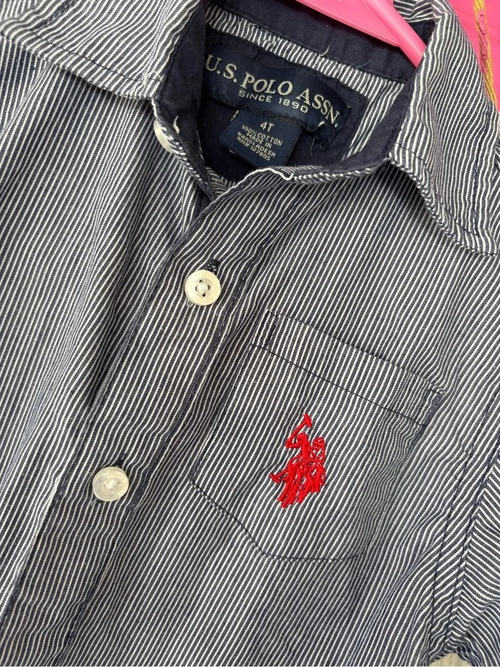 U.S. Polo Assn. Boys' Blue Pinstripe Button-Down Shirt with Red Logo